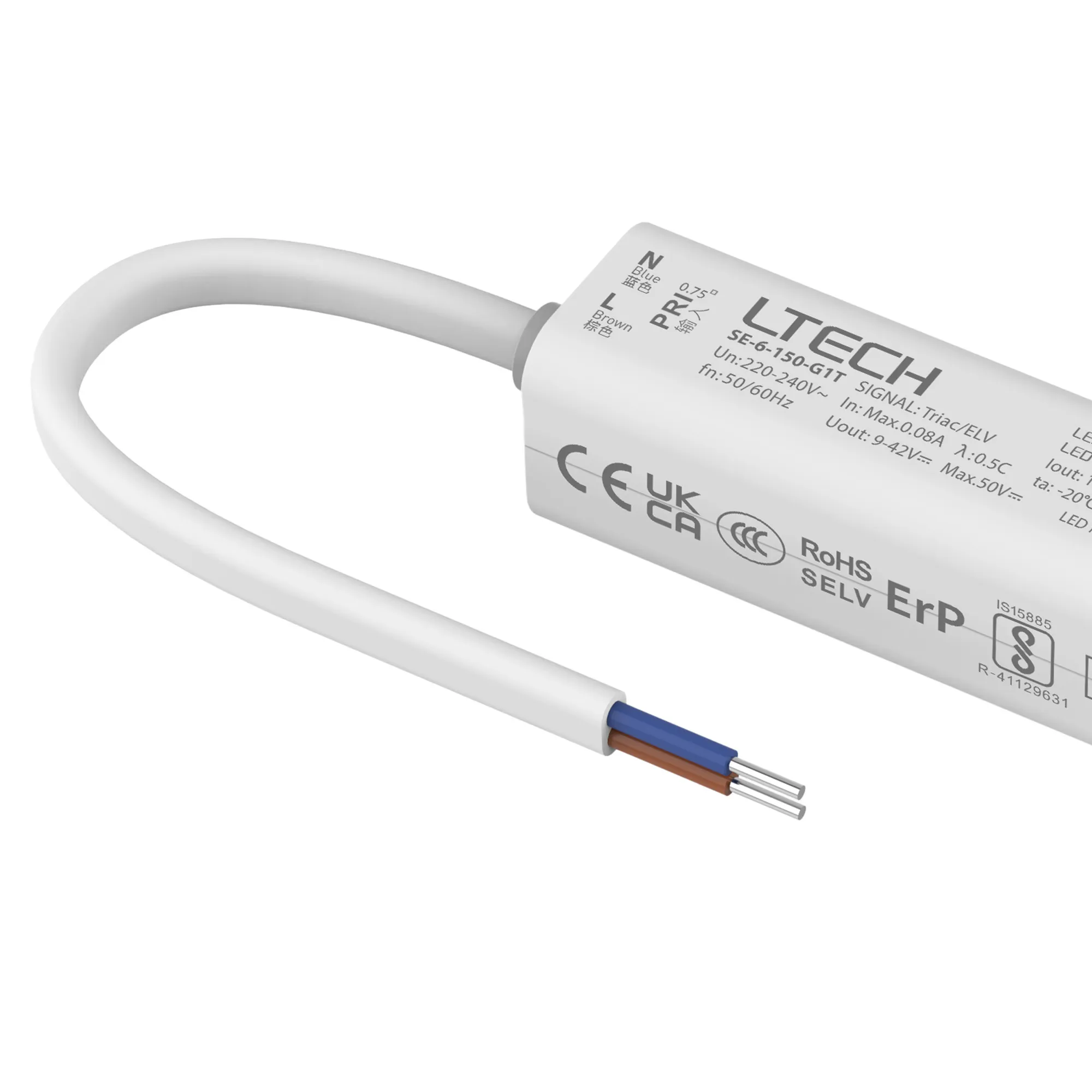 Triac/ELV, PWM,6W, C. Current Dimmable Driver, 150mA, DC:9-42Vdc, EFF>70%, IP20. SE-6-150-G1T  LTECH Triac Constant Current